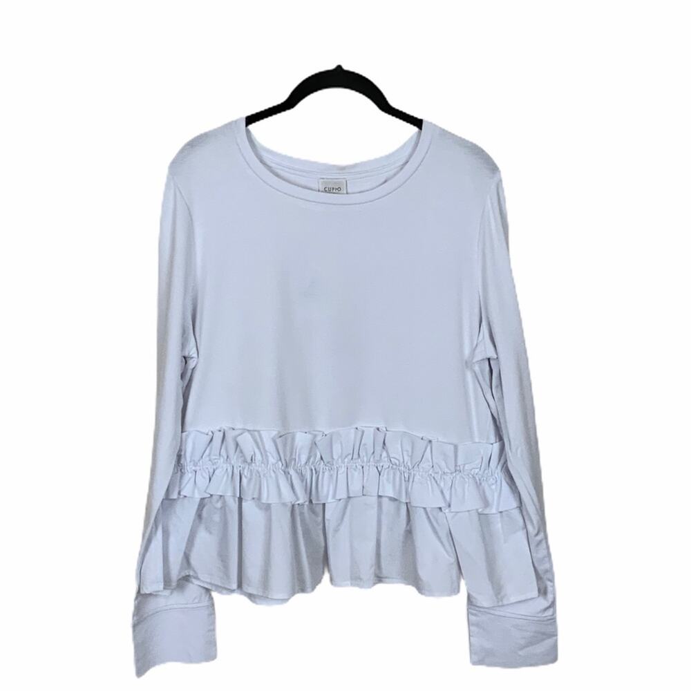 Cupio Knit Top With Ruffle Trim White Size XL
